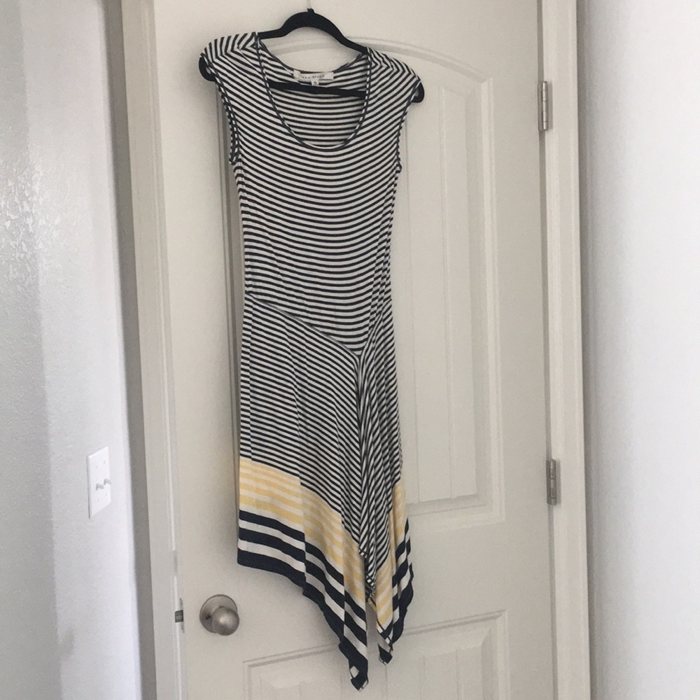Max Studio- Navy blue and yellow striped dress XS